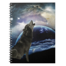 Wolf howling at the moon note book