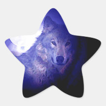 Wolf, Moon & Blue Night Star Sticker
