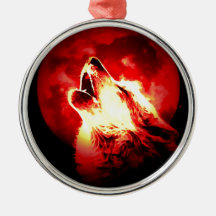 Wolf, Moon & Red Sky Christmas Tree Ornament