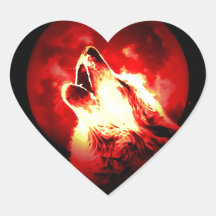 Wolf, Moon & Red Sky Stickers