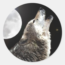 Wolf & Moon Round Stickers