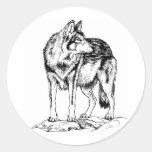Wolf on Rocks Sketch Round Sticker