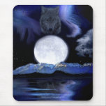 Wolf Spirit, Moon & Aurora Fantasy Art Mousepad
