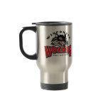 wolfs logo on stainless steel coffee mug
