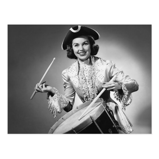 Woman dressed as drummer from American Post Cards