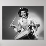Woman dressed as drummer from American Posters
