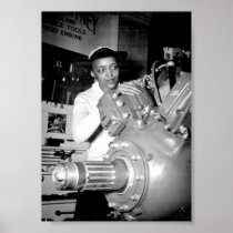 Woman Factory Worker with Aircraft Engine Posters