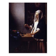 Woman Holding a Balance Postcards
