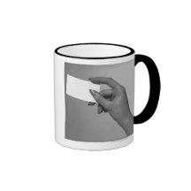 Woman Holding Card Coffee Mugs