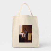 Woman in Blue Reading a Letter Canvas Bags