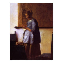 Woman in Blue Reading a Letter Post Cards