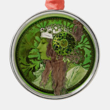 Woman in Green (Headdress) Christmas Tree Ornaments