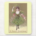 Woman in Holly Dress with Mistletoe Christmas mousepads