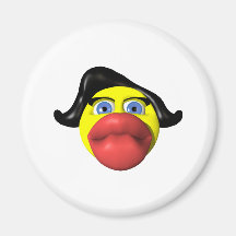 Woman kissing yellow smiley magnet