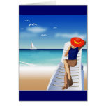 woman laying on the beach cards