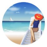woman laying on the beach stickers
