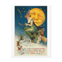 Woman on Broomstick All Halloween Postcards