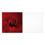 Woman on red heart damask photo cards