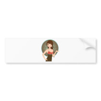 Woman presenting bumper stickers