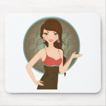 Woman presenting mousepads