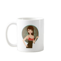 Woman presenting mugs