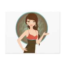 Woman presenting postcards
