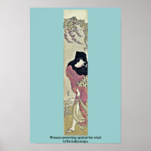 Woman protecting against the wind byTorii,Kiyonaga Poster