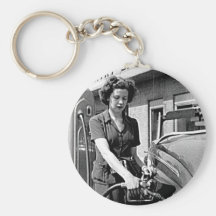 Woman Pumping Gas Vintage Louisville Kentucky Key Chains