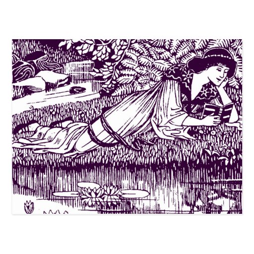 Woman Reading by a pond Postcard