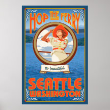 Woman Riding Ferry - Seattle, Washington Poster