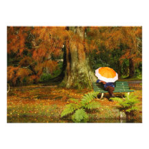Woman siting with umbrella invite