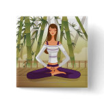 Woman sitting in lotus position, meditating pins