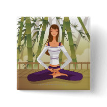 Woman sitting in lotus position, meditating pins
