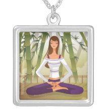 Woman sitting in lotus position, meditating custom jewelry