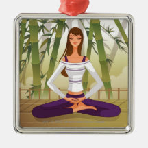 Woman sitting in lotus position, meditating ornaments