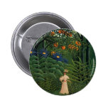 'Woman Walking in an Exotic Forest' Pinback Button