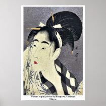 Woman wiping sweat by Kitagawa, Utamaro Ukiyoe Posters