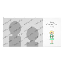 Woman with a hot soup pot. In green and white. Customized Photo Card
