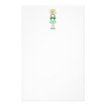 Woman with a hot soup pot. In green and white. stationery