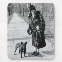 Woman with French Bulldog, 1920s Mousepad