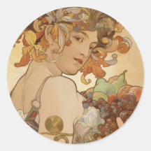 Woman with Fruit Round Stickers