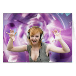 Woman with headphones in a virtual world cards