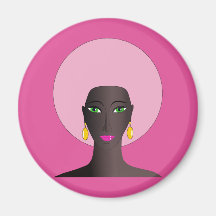 Woman With Pink Afro and Green Eyes Abstract Art Magnet