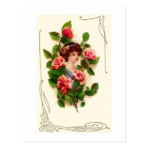 Woman with Roses Vintage Image Postcard