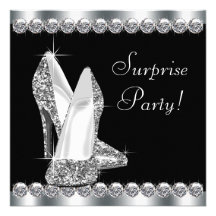 Womans Elegant Black Surprise Birthday Party Personalised Invitations
