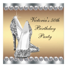 Womans Gold 50th Birthday Party Announcements