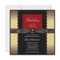 Womans Gold Black Red Classy 40th Birthday Party Custom Invitation