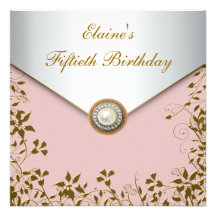 Womans Gold Pink Womans 50th Birthday Party Invitation