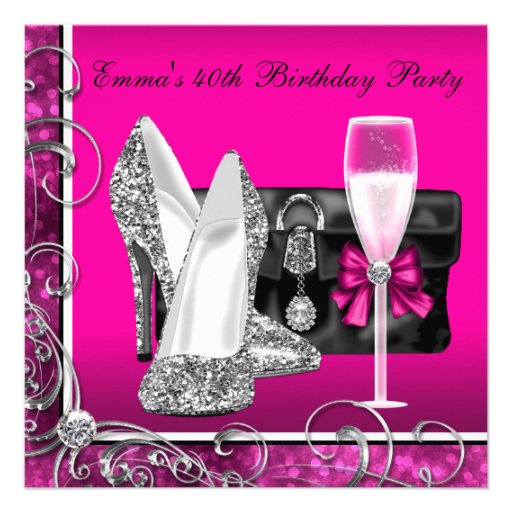 Womans Hot Pink Birthday Party 13 Cm X 13 Cm Square Invitation Card