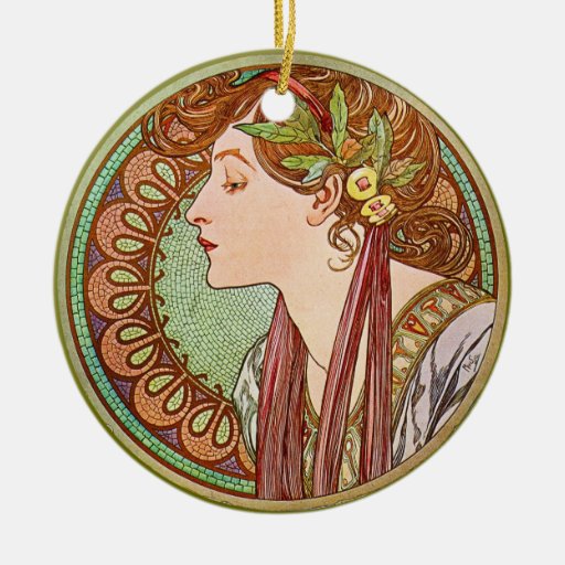 Woman's Profile, Alphonse Mucha Christmas Ornament